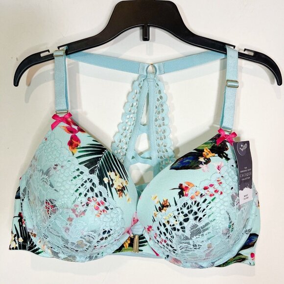 CACIQUE NWT Lane Bryant Boost Plunge Lace Green Floral Racerback Bra Size 40D - Picture 4 of 10